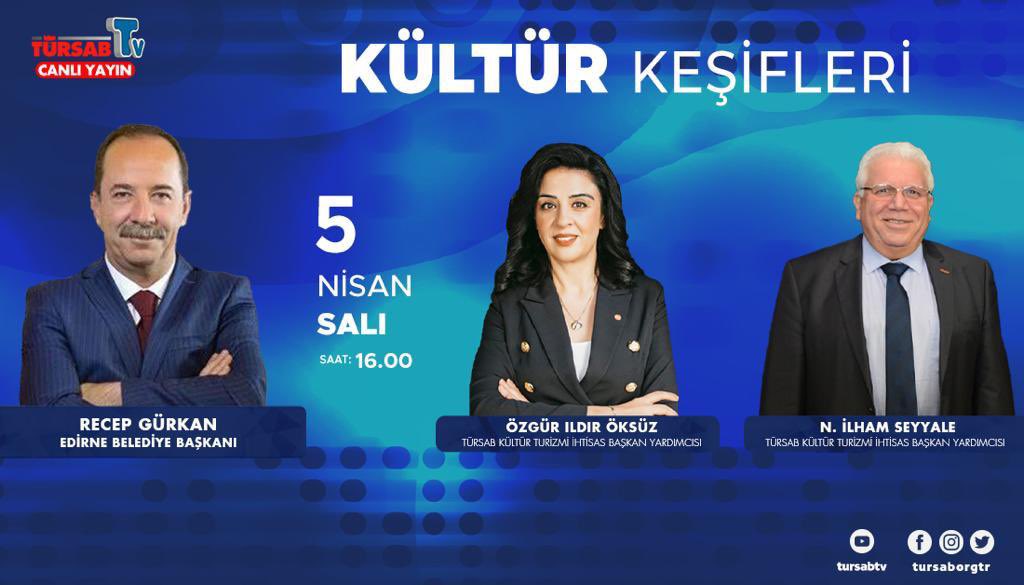Türkiye Seyahat Acentaları Birliği tarafından yayınlanan #KültürKeşifleri programında Edirne'mizin tarihini, kültürünü, turizmini konuşarak, hep birlikte #2022EdirneYılı'nın büyük potansiyelini keşfedeceğiz.

📅 5 Nisan Salı
⏰ 16.00
📌TÜRSAB TV

#TÜRSAB
#TÜRSABTV
<a href="/tursaborgtr/">TÜRSAB</a>