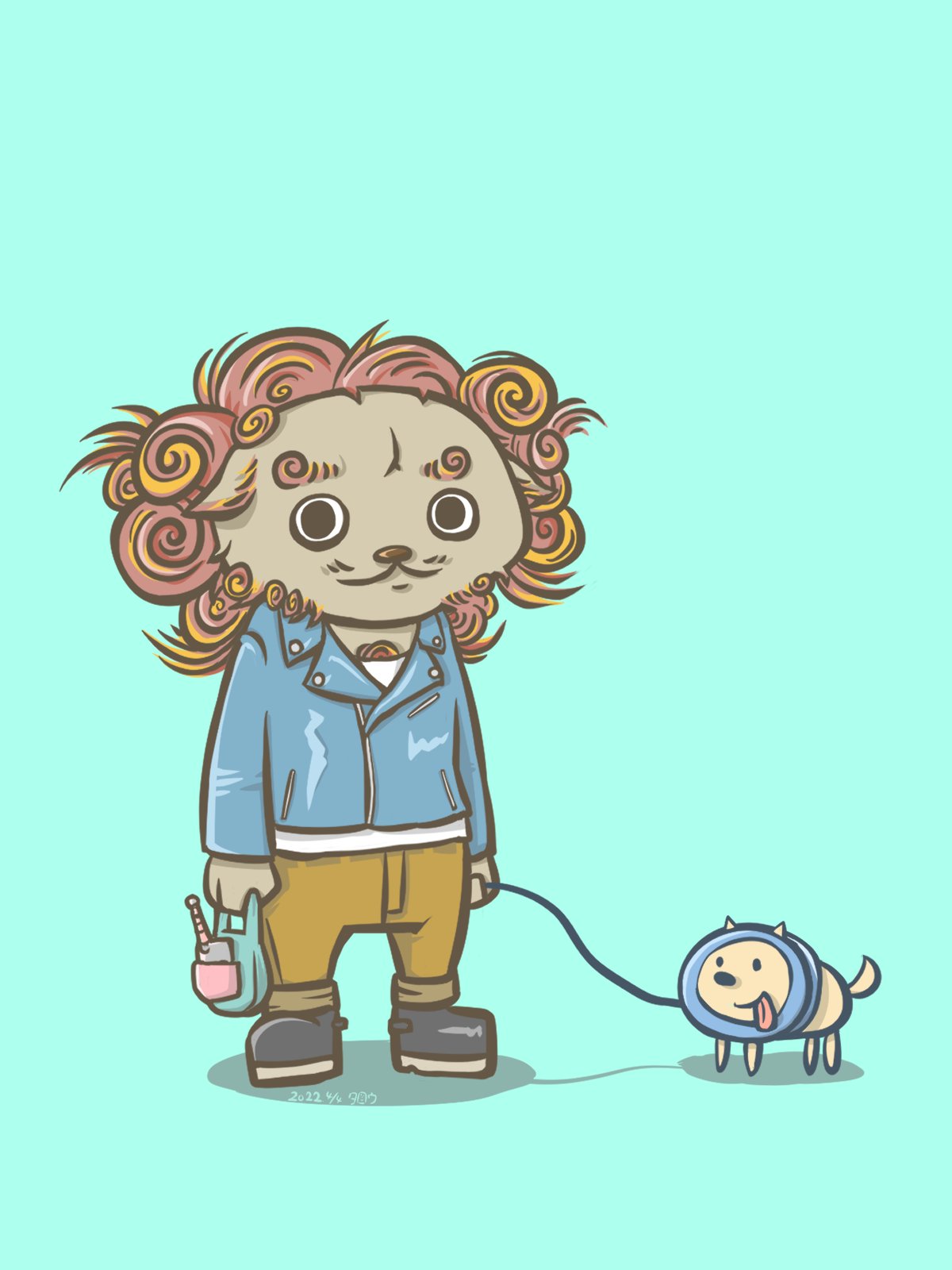 タロウ 一日一絵 4 4 獅子丸さんとヨーヨー犬の散歩 今日は何の日 獅子の日 ヨーヨーの日 イラスト Illustration 一日一絵 T Co 4e8apvqyxp Twitter