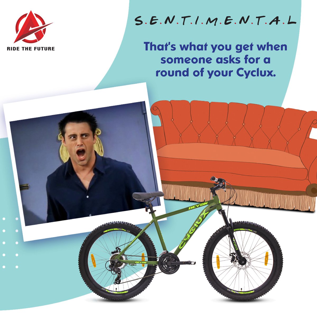 AvonCyclesIndia's tweet photo. Don’t be sentimental as everyone desires for Cyclux!
#Cyclux #Avon #AvonIdea #AvonCycle #Cycles #Friends https://t.co/GXMegQ31V4