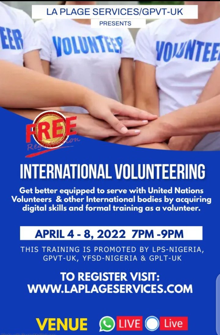 changed_nigeria's tweet photo. CERTIFICATE WORKSHOP IN INTERNATIONAL VOLUNTEERING

Date:-   April 4 - 8, 2022

Venue:-  Whatsapp/Zoom
Fee:-    REGISTRATION IS FREE
To participate use the link below

https://t.co/YHamZJXBBJ

You may also register by sending Whatsapp "Hello" to +2348113534518 https://t.co/LZjZuyW58O