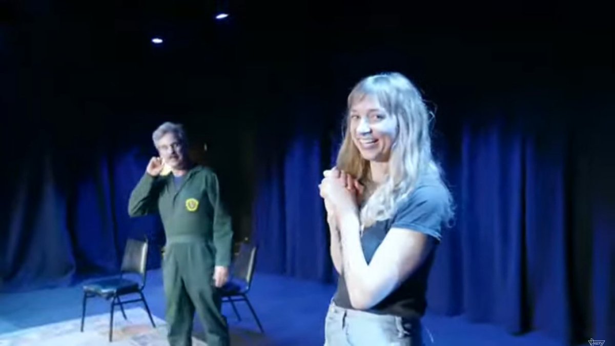 cultdung's tweet photo. Congrats to @PFTompkins &amp; @laurenlapkus for managing to utilize the entire @JoinTheDynasty theater space during their streaming live improv show "Lapkus and Tompkins: Locked In!" tonight. https://t.co/8boAECFmYe