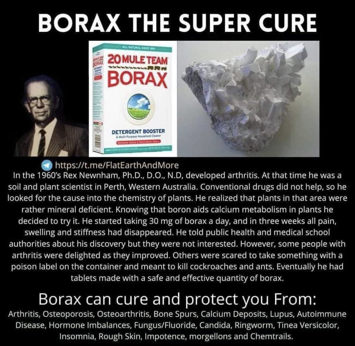Sodium borate. Has many applications but they won’t tell you about the health benefits to us. 🤓 they want us sick and using their pharmaceuticals not natures minerals.