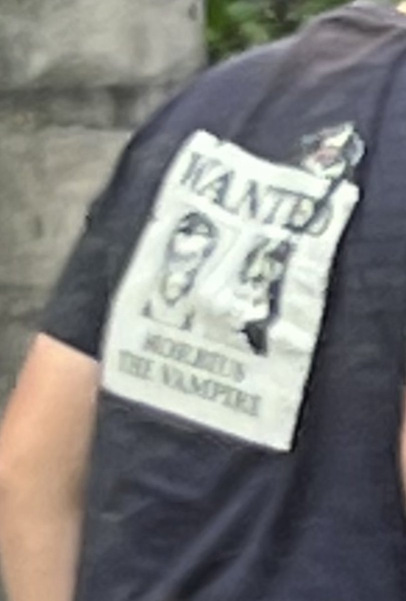 DaveMcNamee3000's tweet photo. spotted a “WANTED MORBIUS THE VAMPIRE” shirt on melrose today #morbiusmerch https://t.co/SSuHMazsox