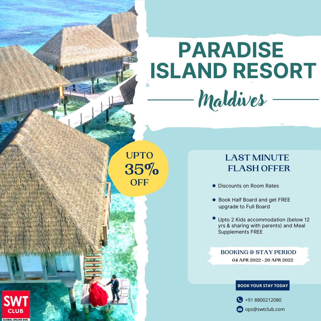 PARADISE ISLAND RESORT MALDIVES FLASH OFFER 

#visitmaldives #maldivesparadise #maldivestravel #travelmaldives #indianoceanview #SunIsland #maldiveslife #maldives_ig #maldivesresort #beautifulmaldives #wanttobeinmaldives #villaresorts #islandvibes #swtclubindia #swtclub