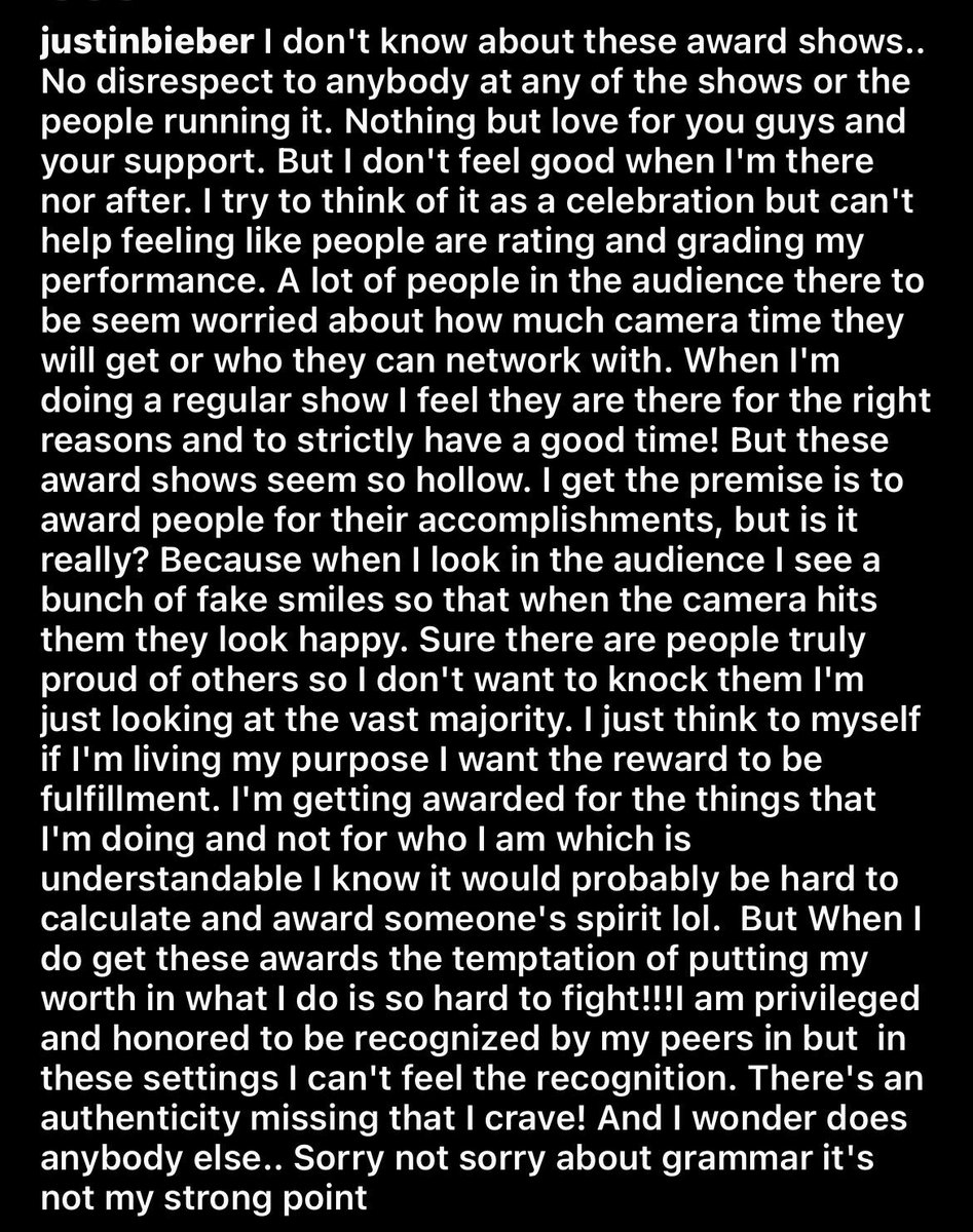 yowits_maine's tweet photo. JUSTIN BIEBER SAID THIS FOR NOTHING. THESE AWARD SHOWS ONLY CARES ABOUT YOUR POPULARITY. HOW THEY WILL GAIN FROM YOU. THEY DON’T CARE HOW YOU FEEL. AS LONG AS THEY ARE GAINING, THEY ARE WINNING. WELL, YOU KNOW WHAT? FCK THE VIEWS. FCK SCAMMYS! https://t.co/wHoR2S0CBs