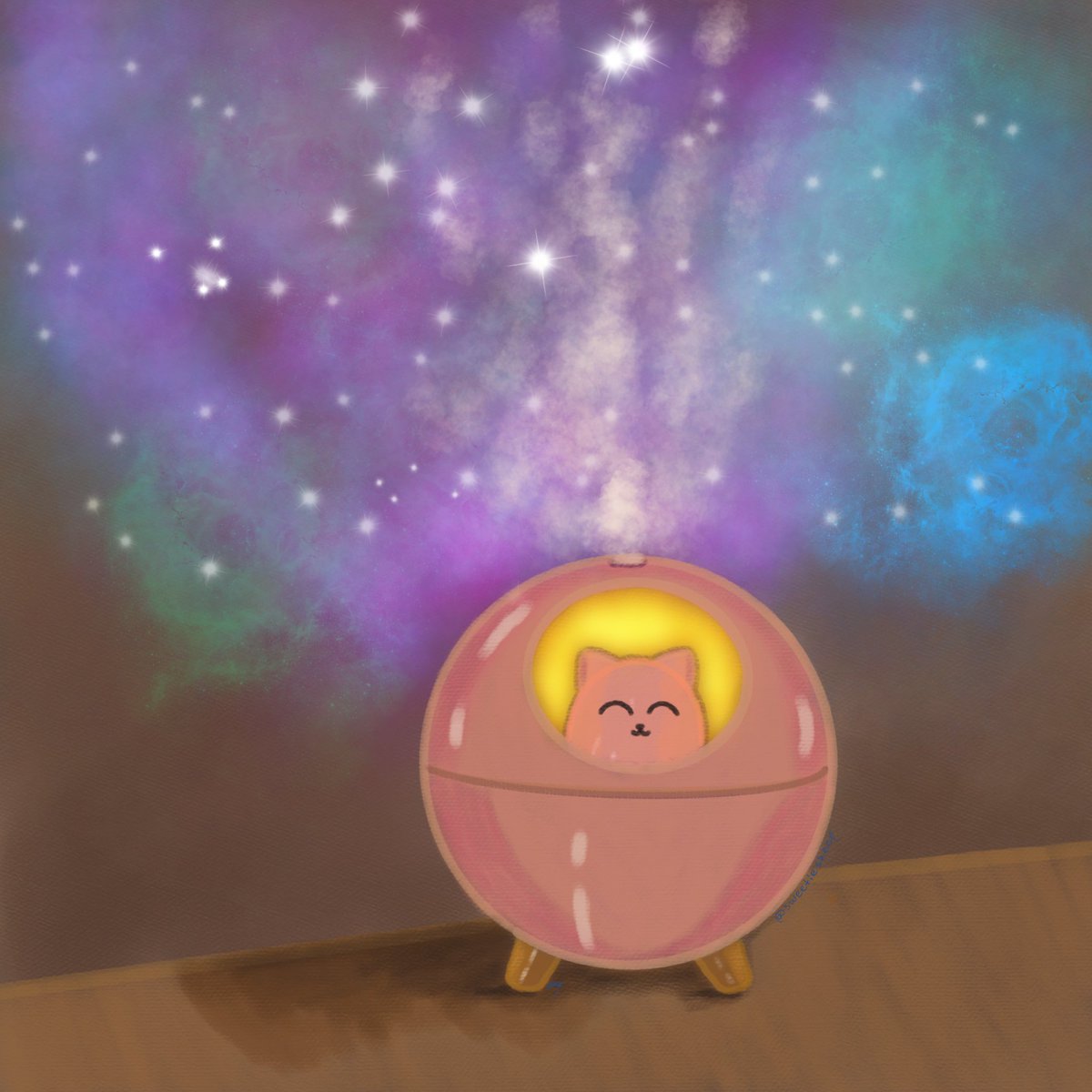 SweetieSheep's tweet photo. Cannot stop thinking of @TheKingKogi space cat humidifier, so I drew it ๐ญ๐ It was a nice little #BuildALadder moment to draw for the first time in awhile ;w; https://t.co/EVDu1PdFZ6