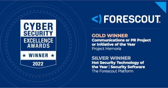 nagoboy's tweet photo. Thank you to the cybersecurity industry for recognizing Forescout with a few more wins: Gold for “Communications or PR Project or Initiative of the Year” (Project Memoria) and Silver for “Hot Security Technology of the Year | Security Software” https://t.co/tINZPtcf06
