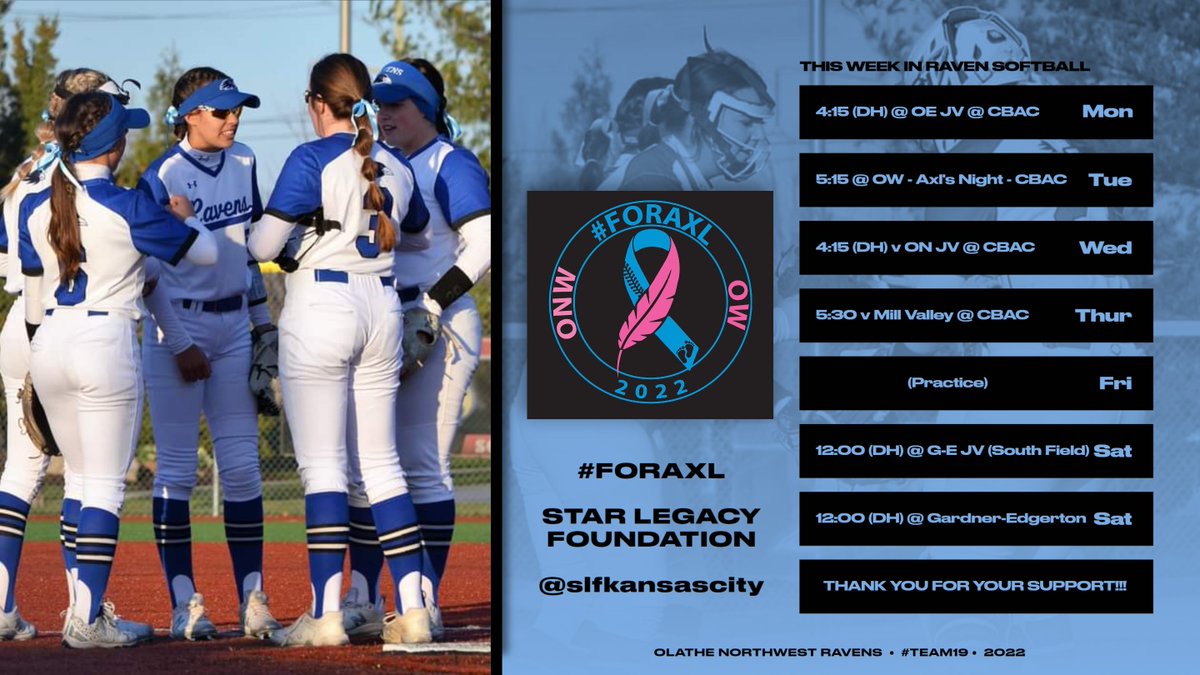 onwsoftball's tweet photo. This Week in Raven Softball - Huge week as we honor and remember our angel baby Axl Townsend.  Come out and support Coach KT and Seth on Tuesday evening at CBAC. Be there by 5:15!  

#foraxl #team19 🥎🖤💙🖤🥎 https://t.co/mLlhdtiRG9