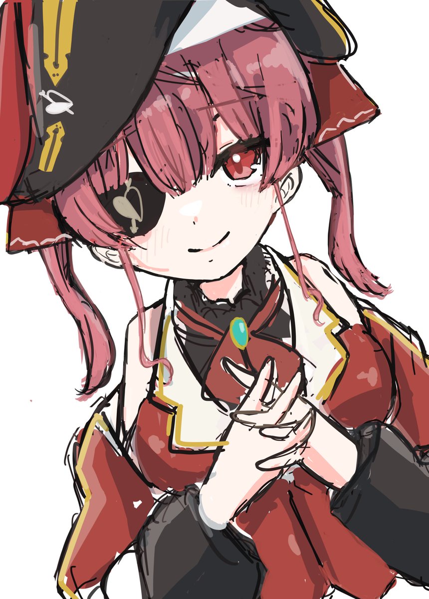 houshou marine 1girl solo hat eyepatch twintails red hair red eyes  illustration images
