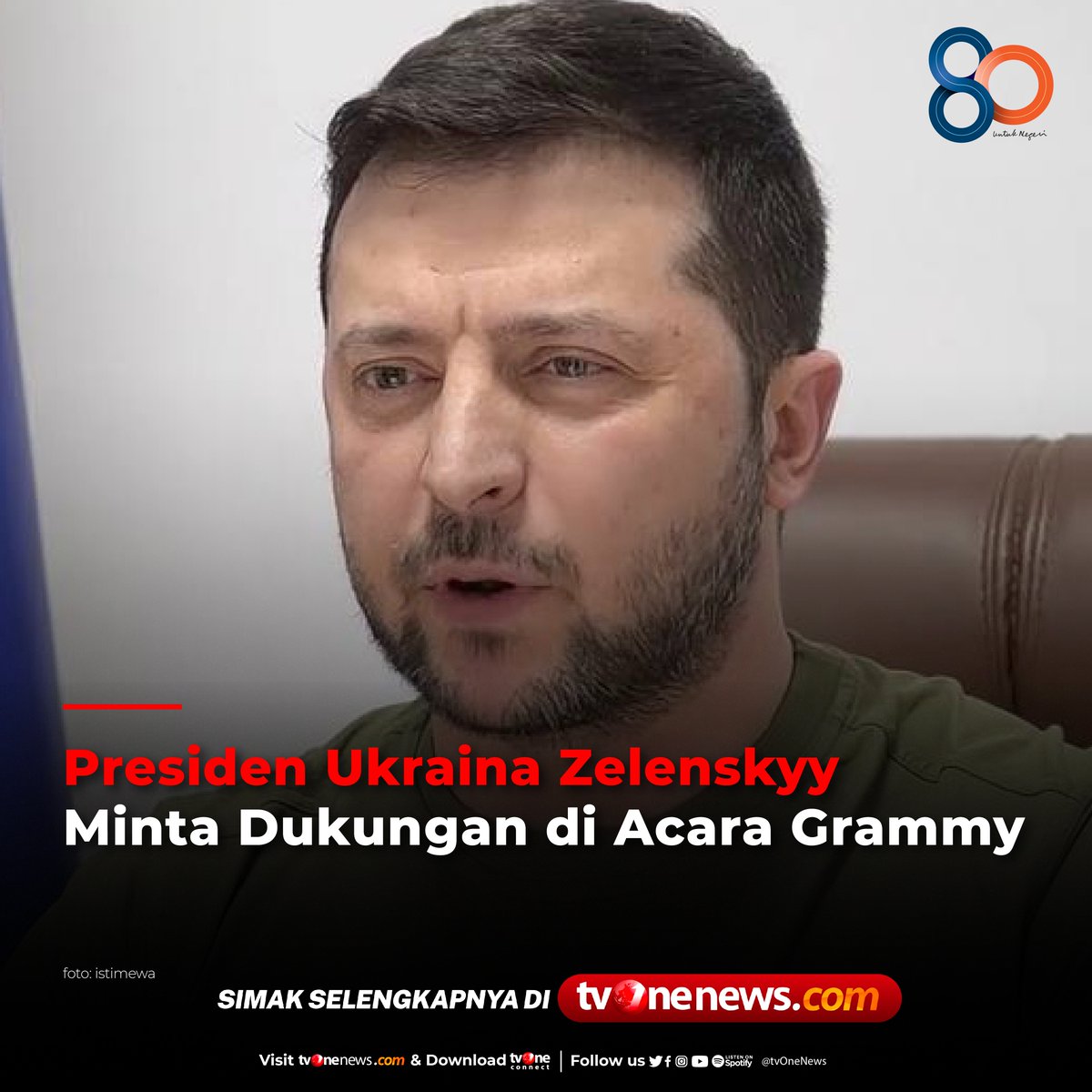 tvOneNews's tweet photo. Presiden Ukraina, Zelenskyy, tampil dalam video yang tayang di acara penghargaan Grammy di Amerika, dan meminta penonton untuk mendukung Ukraina "dengan semua cara yang kalian bisa."

Simak berita selengkapnya di https://t.co/IFXena8JqW
#CariBeritaditvOne #BerkahRamadhanditvOne https://t.co/4FFrm9Q8mB