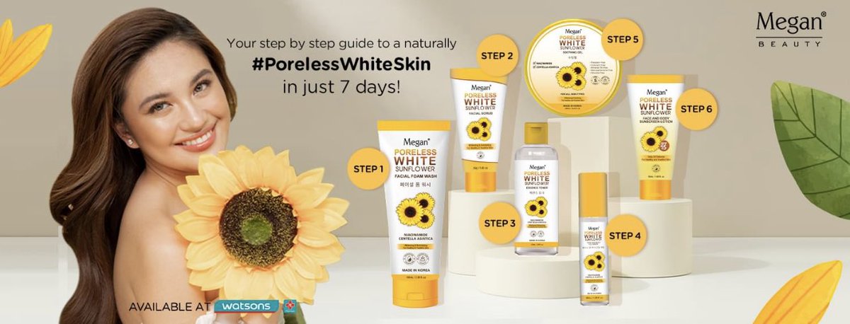 JAPStanPlug's tweet photo. Shine your brightest with @MeganBeautyPH’s Sunflower Skincare Line to achieve #PorelessWhiteSkin🌻

Available at Watsons, Shopee, and Lazada

#MeganBeauty #MeganSunflower 
#JulieAnneSanJose ⟡ @MyJaps https://t.co/VRd9OZ80ma