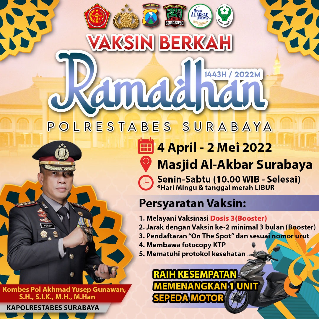e100ss's tweet photo. #InfoVaksin - Dosis 3 (booster) di Masjid Al-Akbar Surabaya, 4 April - 2 Mei 2022 pk. 10.00 WIB sampai selesai. Syarat dan ketentuan terlampir. (odp-tm) https://t.co/e4IILXmGFW