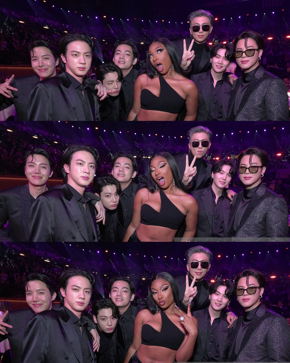 Lavende03's tweet photo. @theestallion @bts_bighit They look so good 😭😭😭 matching with their all black outfits 🖤🖤🖤 https://t.co/q8yl3jRHj9