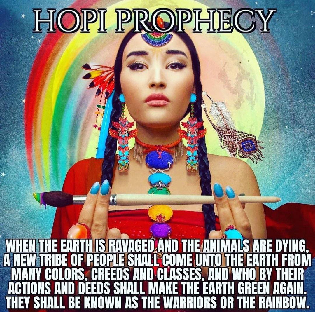 realgeraldauger's tweet photo. When the Earth is ravaged and the animals are dying, a new tribe of people shall come onto the Earth from many colors, creeds and classes and who by their actions and deeds shall make the Earth green again. They shall be known as Warriors of the Rainbow. #warriorsoftherainbow https://t.co/8xw1bucmoB