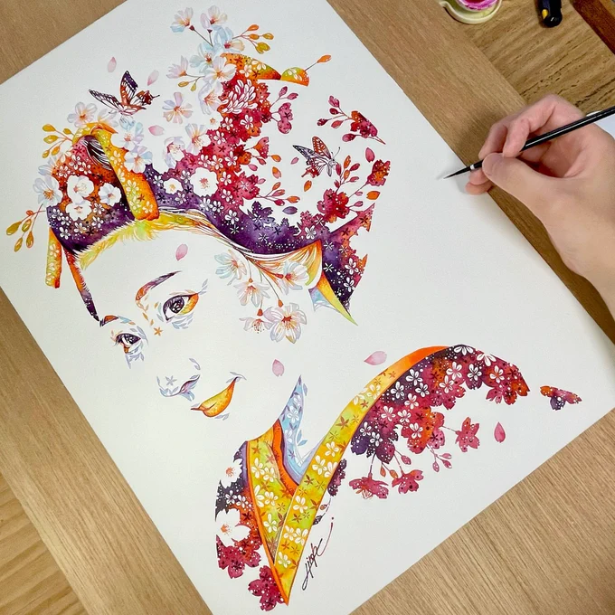春です舞桜 B3  透明水彩 