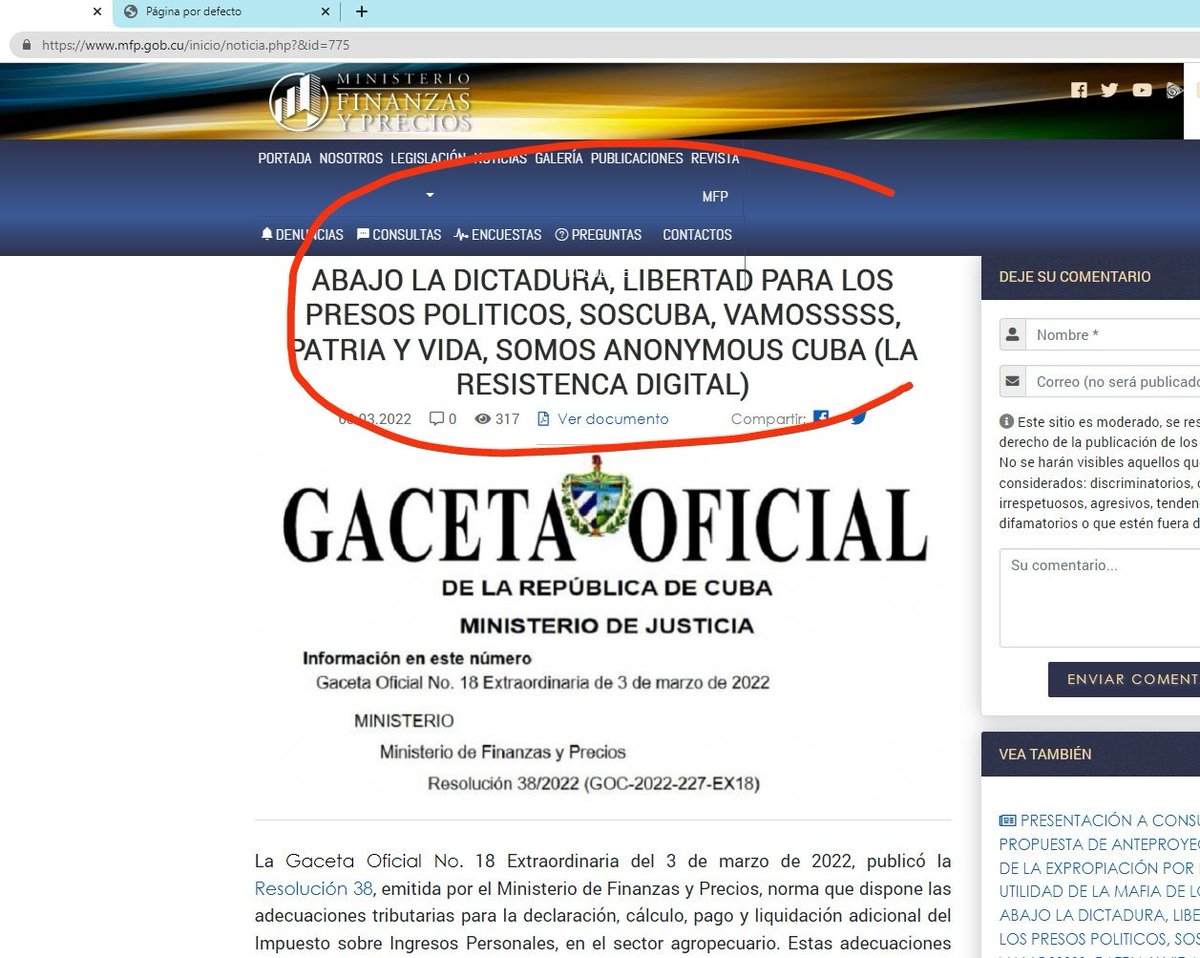 luarCespedes's tweet photo. 🤣‼️ Web del Ministerio de Finanzas y Precios bajo ataque 🔥🔥🔥🔥 https://t.co/PFpqWVUYED