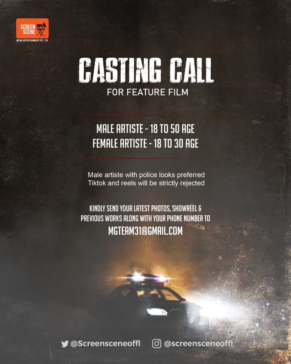 Screensceneoffl's tweet photo. Casting call for our
upcoming future film.

@MohanGovind8 @screensceneoffl @skiran_kumar https://t.co/yLr9nzlhvS