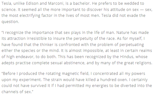 PureRetainer's tweet photo. Nikola Tesla's attitude on sex.

#semenretention 
#nofap
#motivation https://t.co/EKenc8S9ID