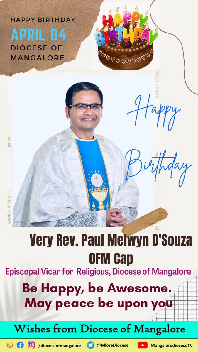 MloreDiocese's tweet photo. 🎊 🎉  Happy Birthday Dear Very Rev. Fr Paul Melwyn D'Souza, OFM Cap.. Wishes from Diocese of Mangalore🥳🎉🎂 🎂🎂🎂🎂🎂 https://t.co/Gv5qlFcvy0
