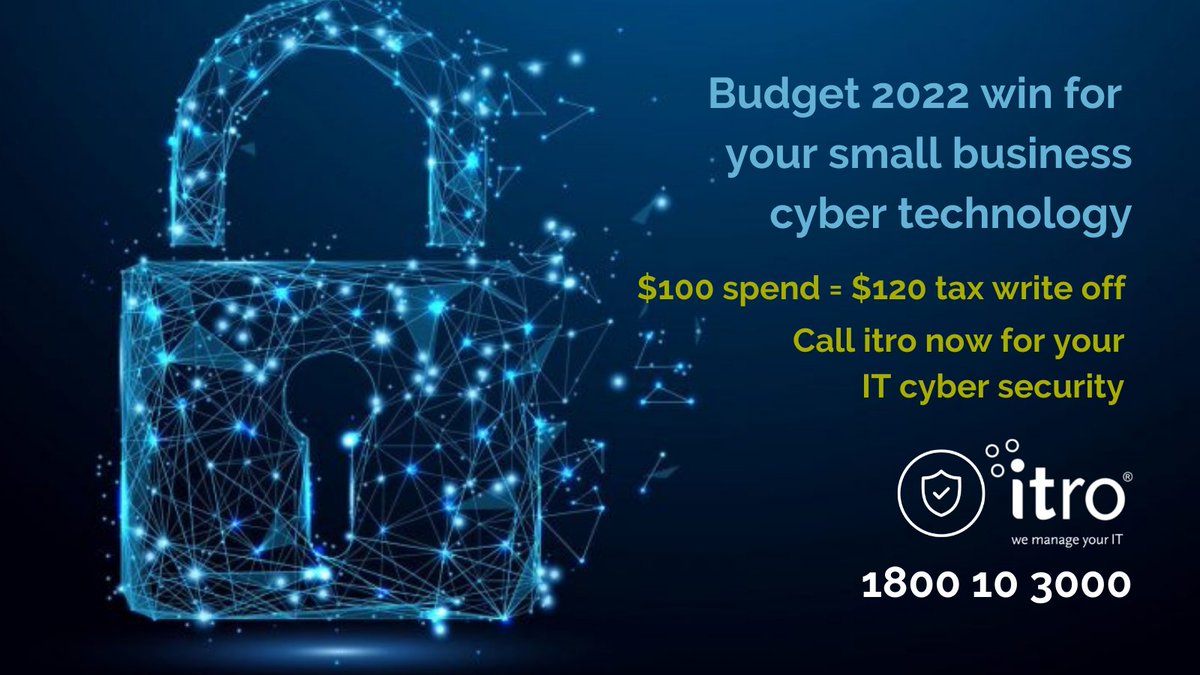 #ActNowStaySecure Take up 2022's Budget win for SME tech ($120 for 100). itro's outsourced IT support is perfect for SMEs &amp; Firms with 1-100 users. Call us now on 1800 10 3000.

#MelbIT #LegalIT #SmallBusinessIT #ITservices #ITcompaniesMelbourne | itro.com.au