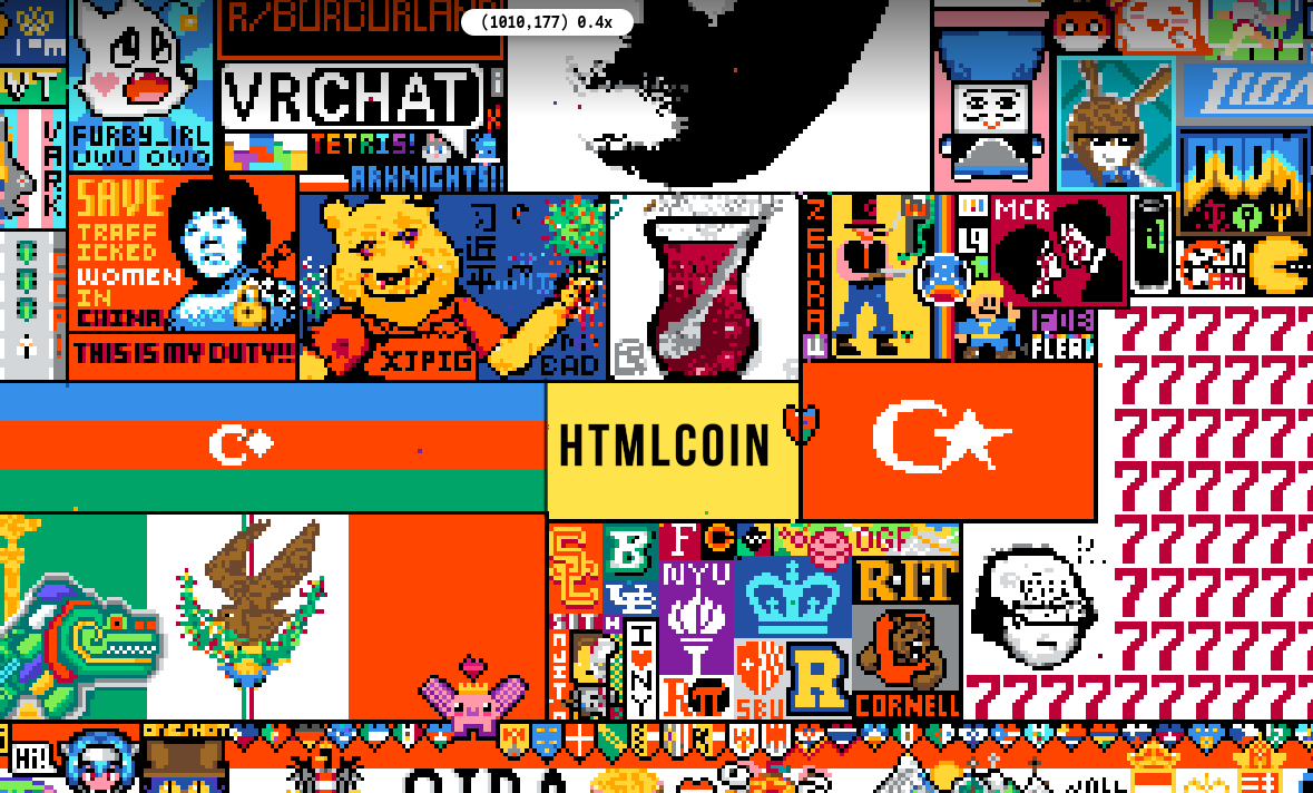 HTMLCOIN's tweet photo. Call to action for all #reddit users.
We'd like to create an #HTMLCOIN flag on #RedditPlace.
Below are two images, one is the entire image and the other is the intended result within the main image.
Please help us - every 5 minutes you can place a pixel &amp; help us paint Htmlcoin. https://t.co/PE7lKsv13N