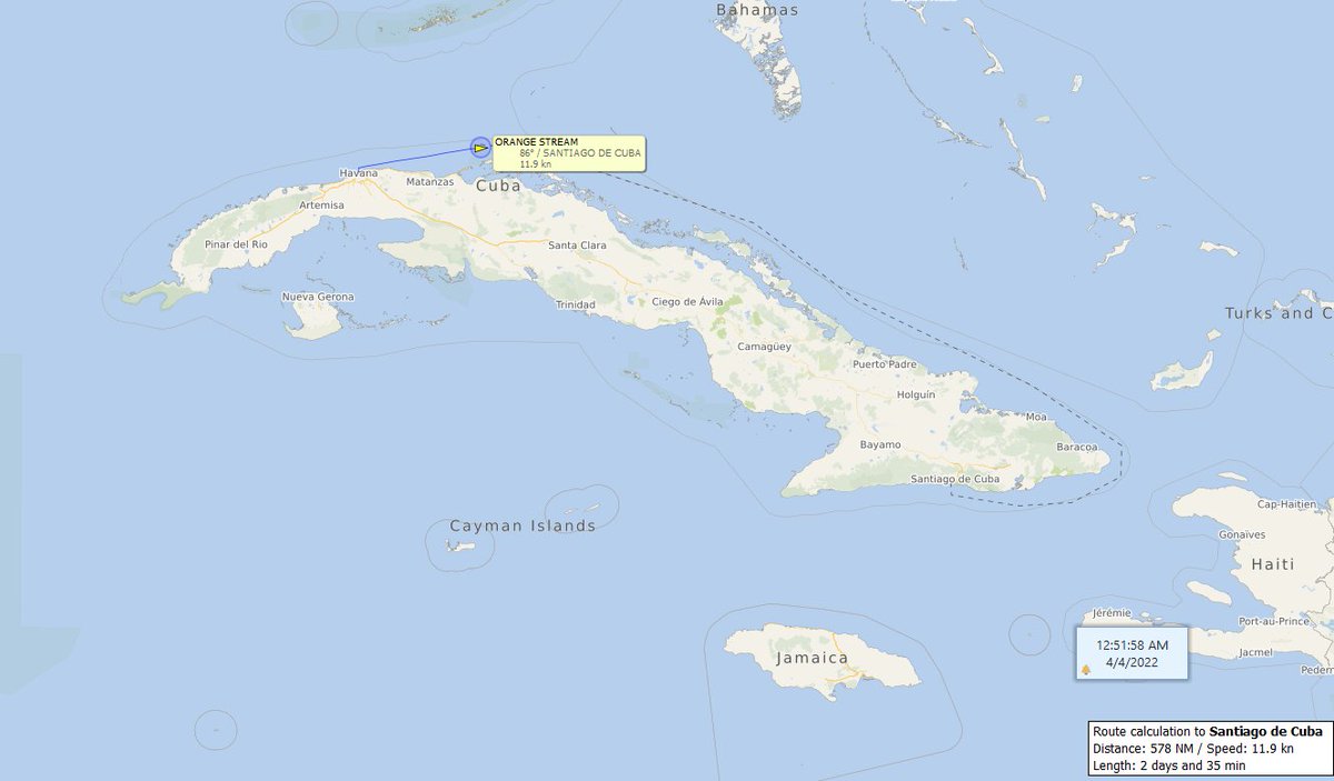 FlconEYES's tweet photo. ⚓️#ORANGESTREAM #IMO9795983
Barco refrigerado, salió de la Habana con rumbo a Stgo. 
#HappeningNow #OSINTCuba #cubarcos #Cuba #4Abr https://t.co/NX3VLTRRZ2