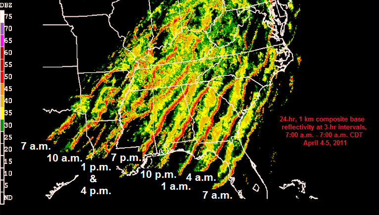 April 4-5, 2011:

An expansive serial derecho tore across much of the southern and eastern portions of the US. At several points, the line stretched from Ohio to Mississippi. In total, the squall produced 46 tornadoes, 9 fatalities, and $2.8 billion in damage.

#wxhistory https://t.co/lRDvWNoC0D