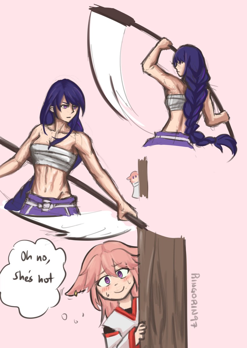 Copium thinking that young Yae used to peek at Ei while she's secretly exercising

(I was praticing figures, ended up making a comic pfft)
#eimiko #RaidenShogun #yaemiko #GenshinImpact