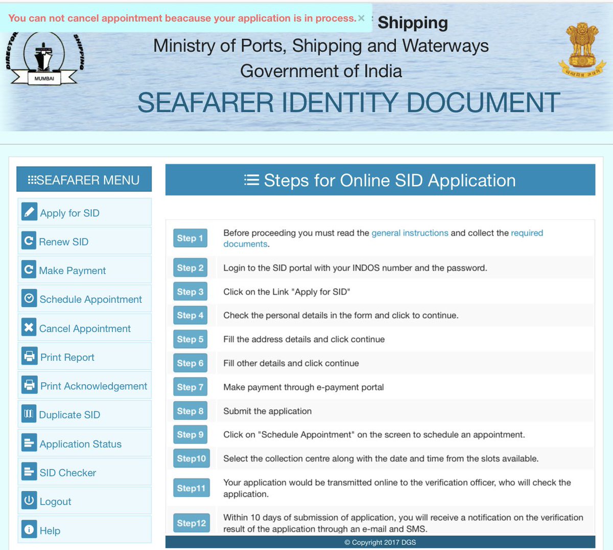 @dgship_goi Sir, I Shikhar Chhetri ,scheduled my BSID appointment 22/4/21 in Vizag due to COVID lockdown, could not reach Vizag. Trying to reschedule my appointment, since not able to do as last appointment not getting cancelled and application status is still showing in-process.