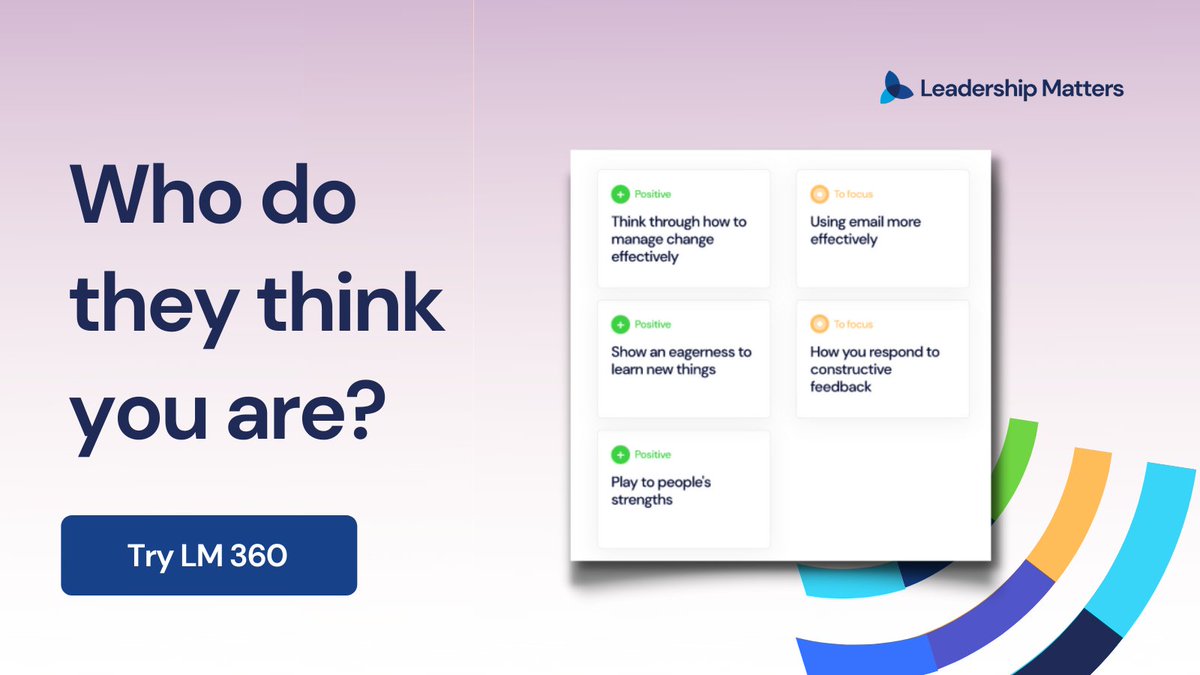 LM 360 is a unique peer review system that prompts you to reflect on your leadership with 40 questions, then asks your colleagues the very same questions about you. 

This flagship tool makes a powerful impact. 

Benefit today: ow.ly/r6Sx50DA3Ya