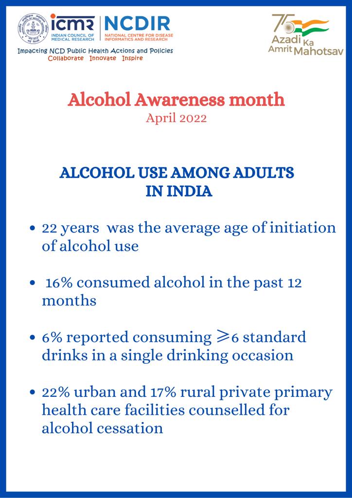 icmrnine's tweet photo. It's #alcoholawarenessmonth
#NNMS results
♧ 'binge drinking'- large number of drinks on a single occasion is extremely harmful to heart  and brain health
♧ need to strengthen #counseling services for quitting alcohol use
@drmathurp https://t.co/Buv6ZJkMB8