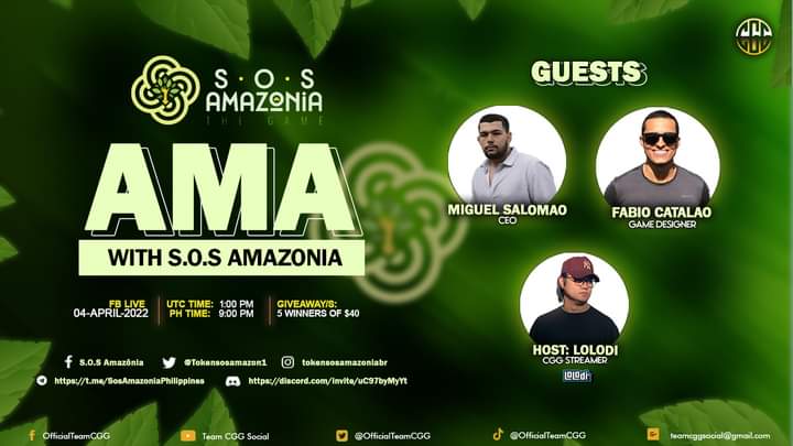 OfficialTeamCGG's tweet photo. 🟢 ASK ME ANYTHING - S.O.S Amazonia 🟢

WHEN: April 4, 2022 | 9:00PM PH TIME | 1:00 PM UTC TIME
HOST/S: LOLOdi 

VIEWER WHO HAS THE BEST QUESTION WILL WIN:
$200 usdt for 5 winners ($40/each)

Please check our FB Post:
https://t.co/VjheAlDfbw https://t.co/7g9iTJQqwG