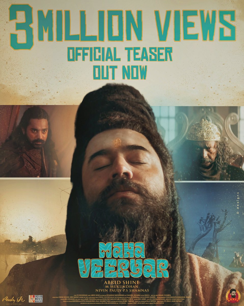 AKNPF_Official's tweet photo. Thank You All ! 😍🙏❤
Teaser Hits 3 Million Real Time Views 🤩

Link : https://t.co/HYprVIeGe4

#NivinPauly @NivinOfficial 
#MahaveeryarTeaser 

Design :- @Del__in 🤗 https://t.co/hQob7splVX