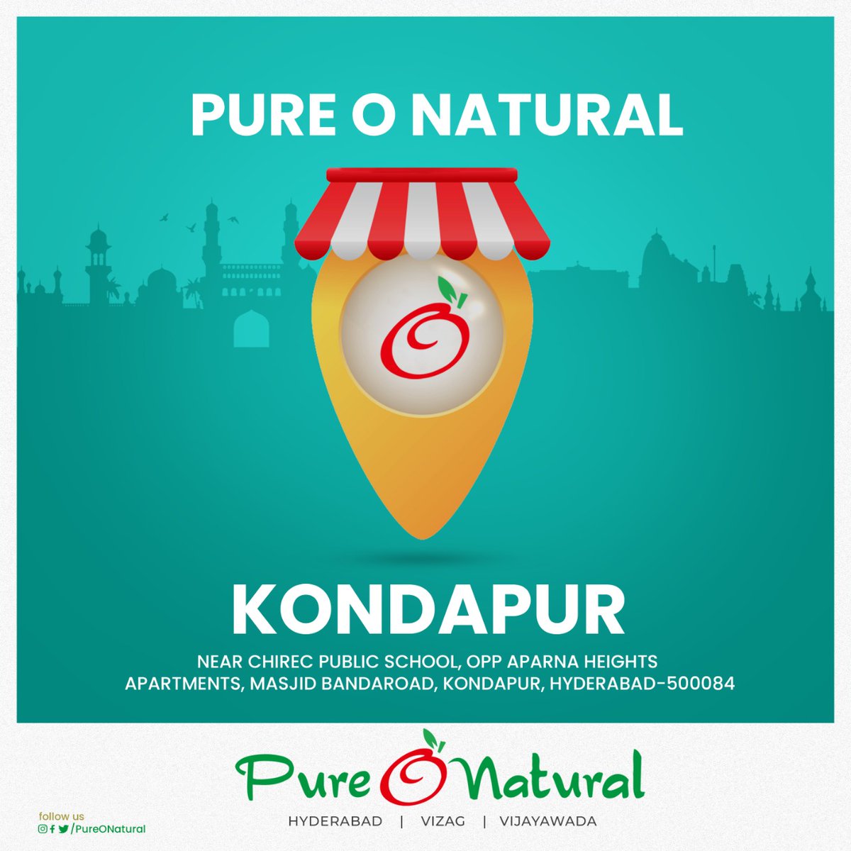PureONatural_'s tweet image. Helloo Kondapur now you're close to freshness &amp;amp; Pure O Natural!!

#PureONatural #Kondapur #Fruits #Veggies #Hyderabad #Vizag #Vijayawada