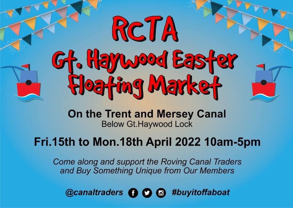 My 1st market of 2022 will be Gt.Haywood, over the Easter weekend. Pop along & support the floating traders. 
Oh, & bring coffee/chocolate coz we’ll all be knackered.
#canalartist #floatingmarket #canaltrader #signwriting #fairgroundart #medintheblackcountry #handpainted