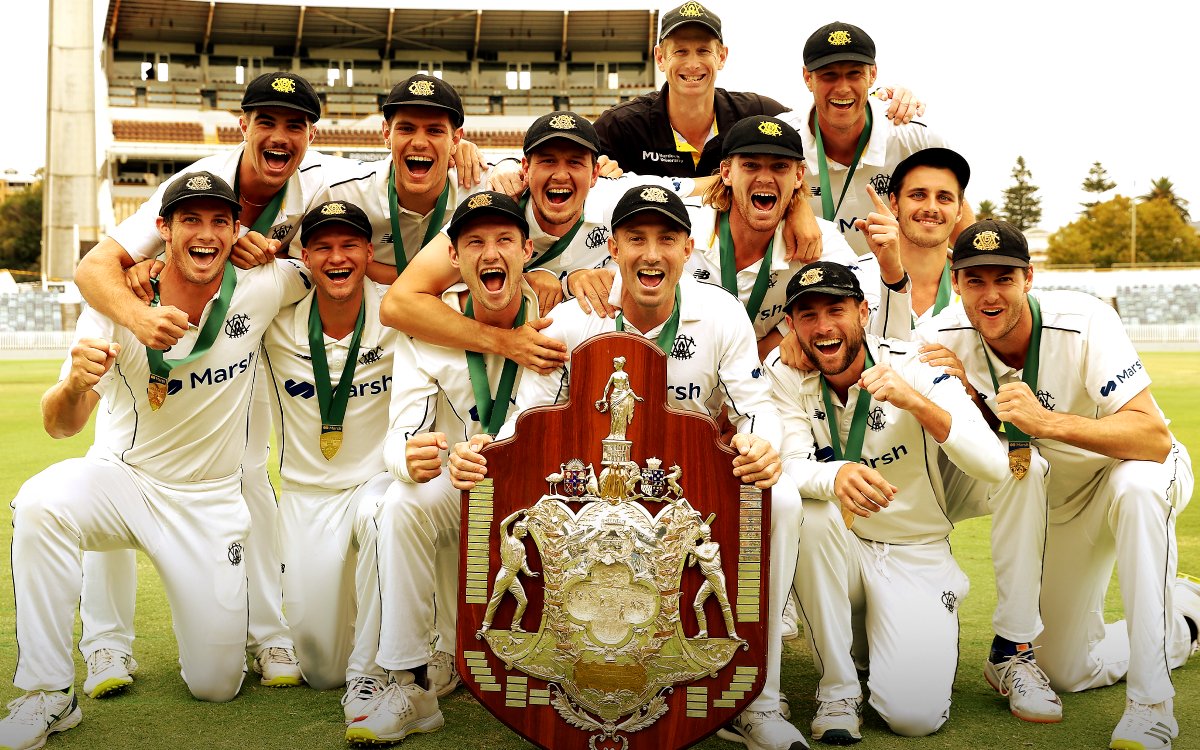 WACA_Cricket's tweet photo. We did it WA!! The 2021-22 #SheffieldShield title is all ours!! 🏆🏆🏆  We've been waiting for this moment for so long. We are the Sheffield Shield CHAMPIONS!! 🙌  #WESTISBEST https://t.co/RuIfvYN2NC