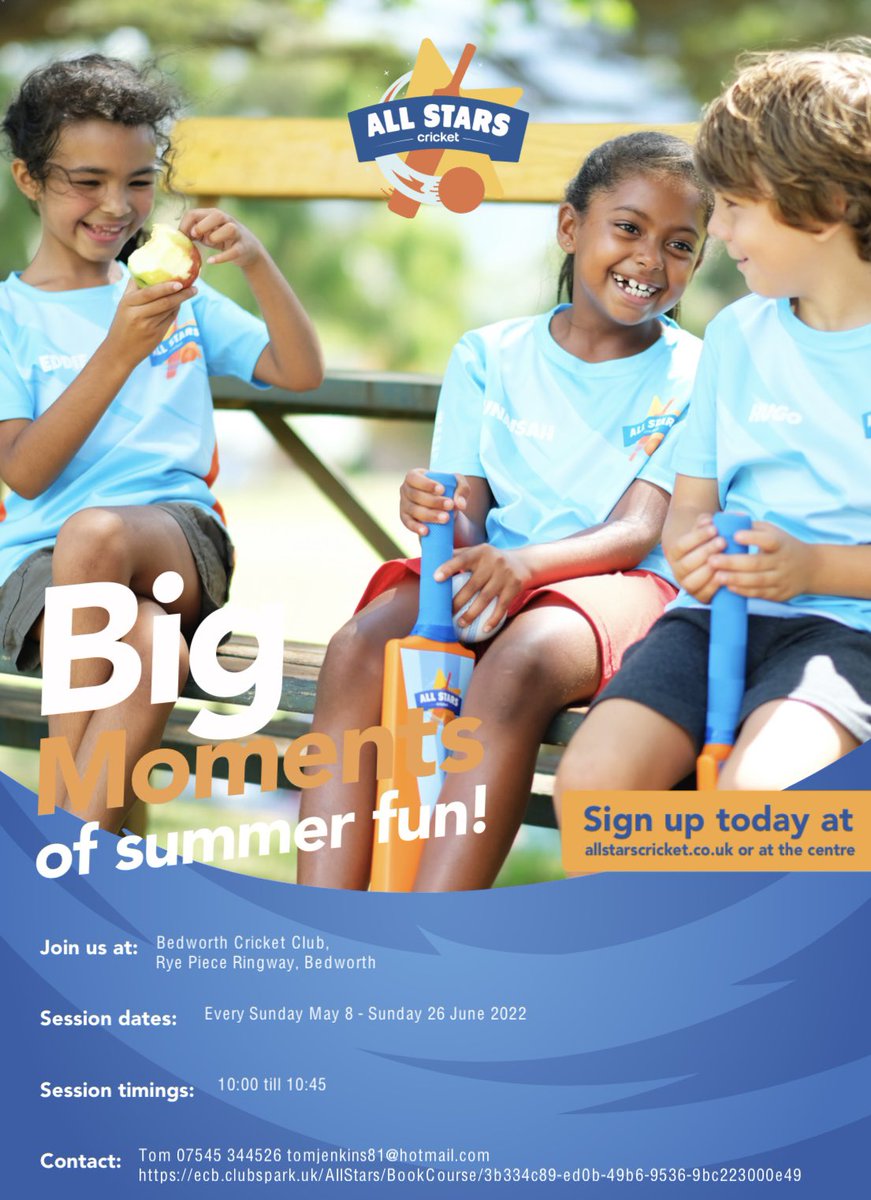BedworthCricket's tweet photo. We're delighted to be running @allstarscricket  again at @BedworthCricket this summer.
8 weeks from May 8, Sunday morning 10-10.45
Fun, friends, skills and enjoyment for all.  Even be serving breakfast from the club! Sign up at https://t.co/gLAVQHofWg #cricket #bedworth #allstars https://t.co/y4bX03A95X