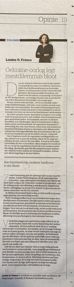 Een kunstmestvrije moderne landbouw is een illusie, stelt ⁦<a href="/LouiseOFresco/">Louise O. Fresco</a>⁩. Lezen: 👇