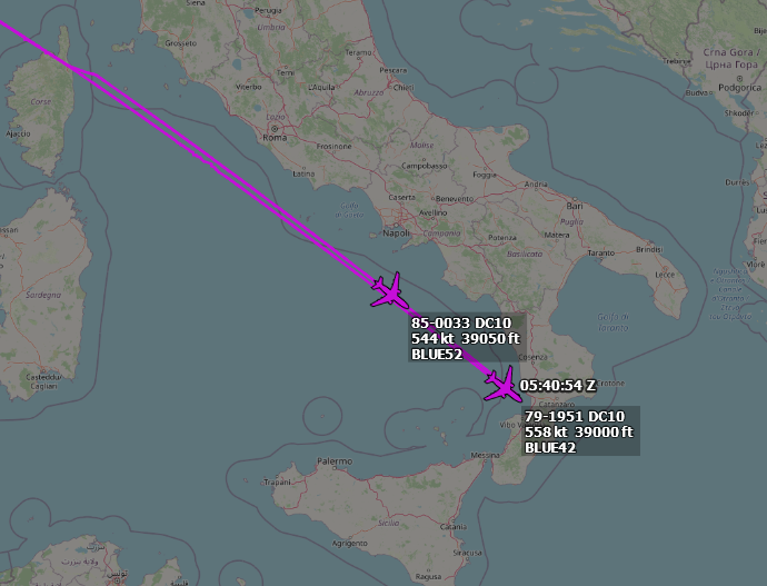 SirListenalot's tweet photo. #KC10's #AE021E as #BLUE41 and #AE0219 as #BLUE51 from Rota to Al-Udeid, #AE020F as #BLUE42 and #ADFEAE as #BLUE52 from Pease to Souda Bay. I wonder why @flightradar24 hides the ID of #AE020F... ๐ค
#CoronetEast 078 https://t.co/XwPGsxEj6s