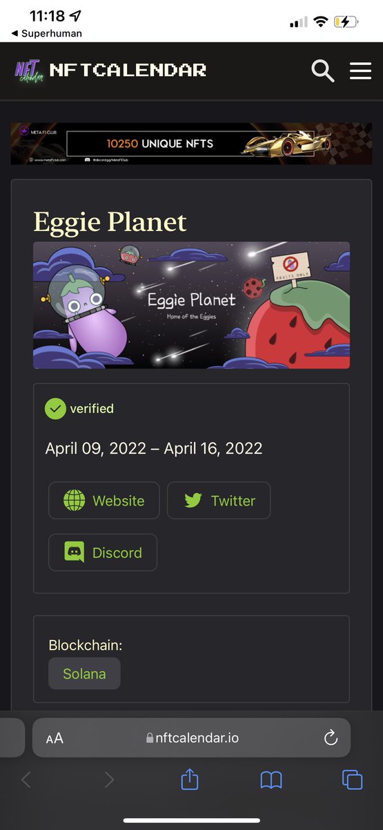 EggiePlanet's tweet photo. Just got verified on @nftcalendar 🙌🙌 https://t.co/zWHTzIrwO0