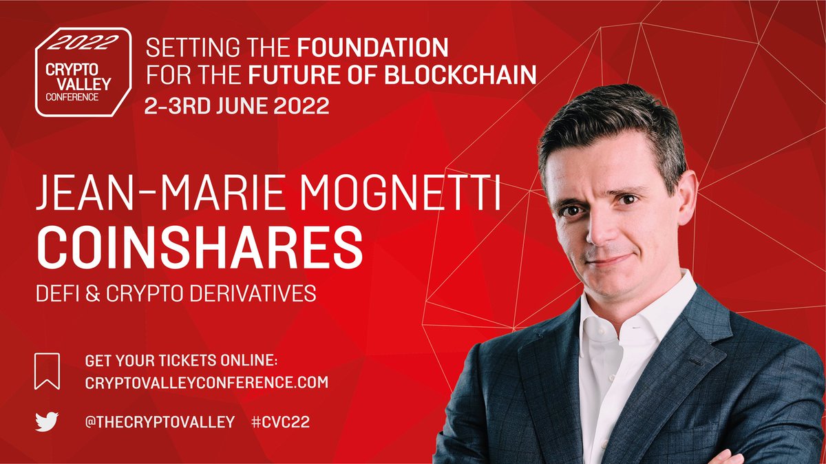thecryptovalley's tweet photo. Let’s start the week with 🔥 announcements! We’re beyond excited that @jmmognetti CEO of @CoinSharesCo will join the #CryptoValleyConference2022 stage on June 2-3rd in Switzerland 🇨🇭to talk about DeFi & Crypto Derivatives!
#CVC22 Get your ticket 🎟👉🏻 https://t.co/XG0z5Mj3yX https://t.co/SIaIQOi3h1