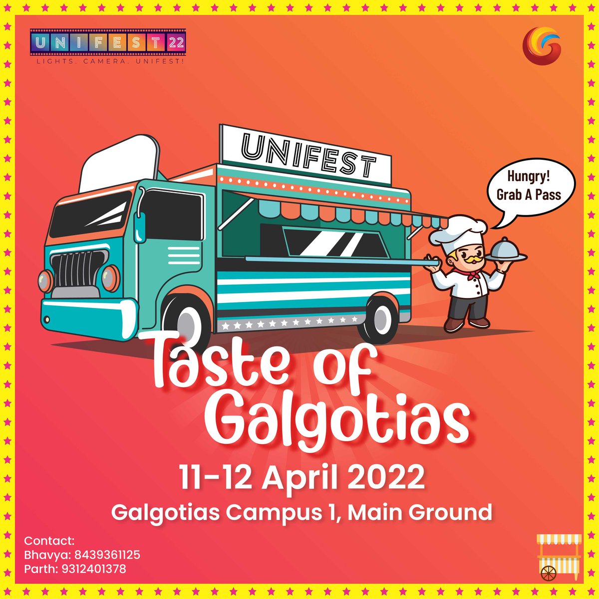 UNIFEST1's tweet photo. 𝐅𝐎𝐎𝐃 𝐅𝐄𝐒𝐓
Thappad se darr nahi lagta saab, bhookh se darr lagta hai! To all the food lovers joining us this Unifest, we have planned a delicious food fest for y'all. See you all at Galgotias Campus 1.
.
.
.
#galgotiasunifest #unifest2022 #foodlover #galgotian https://t.co/9HbqGykSpS