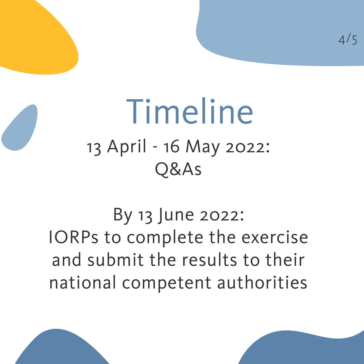 eiopa_europa_eu's tweet photo. 🗓️Timeline of the 2022 #climate #pensions #stresstest
7 April : launch event for participating #IORPs
13 April - 16 May: Q&As
13 June : submission of results
December 2022 : publication of results
Learn more👉https://t.co/JmLJxsqKMV https://t.co/3XmF7CJQEQ