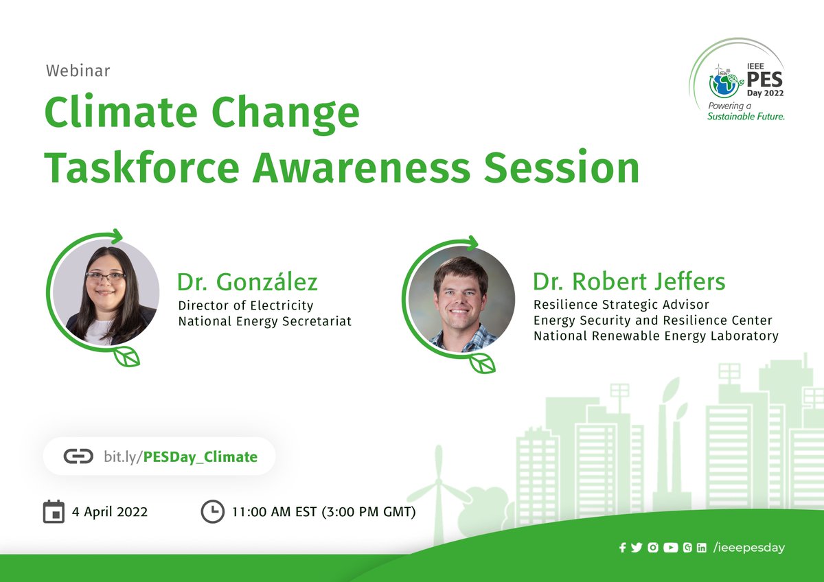 ieeepesday's tweet photo. Dear esteemed ambassadors, are you ready? We are excited about Climate Change Taskforce Awareness Session.
Join us on 4th April at 11:00 AM EST (15:00 HRS GMT).
Joining Link: https://t.co/pEnA3WwCfs
#IEEEPES
#IEEEPESDAY
#IamPESVolunteer
#IEEEPESDay2022
#MorePowerToTheFuture https://t.co/OLpXH1fuTg