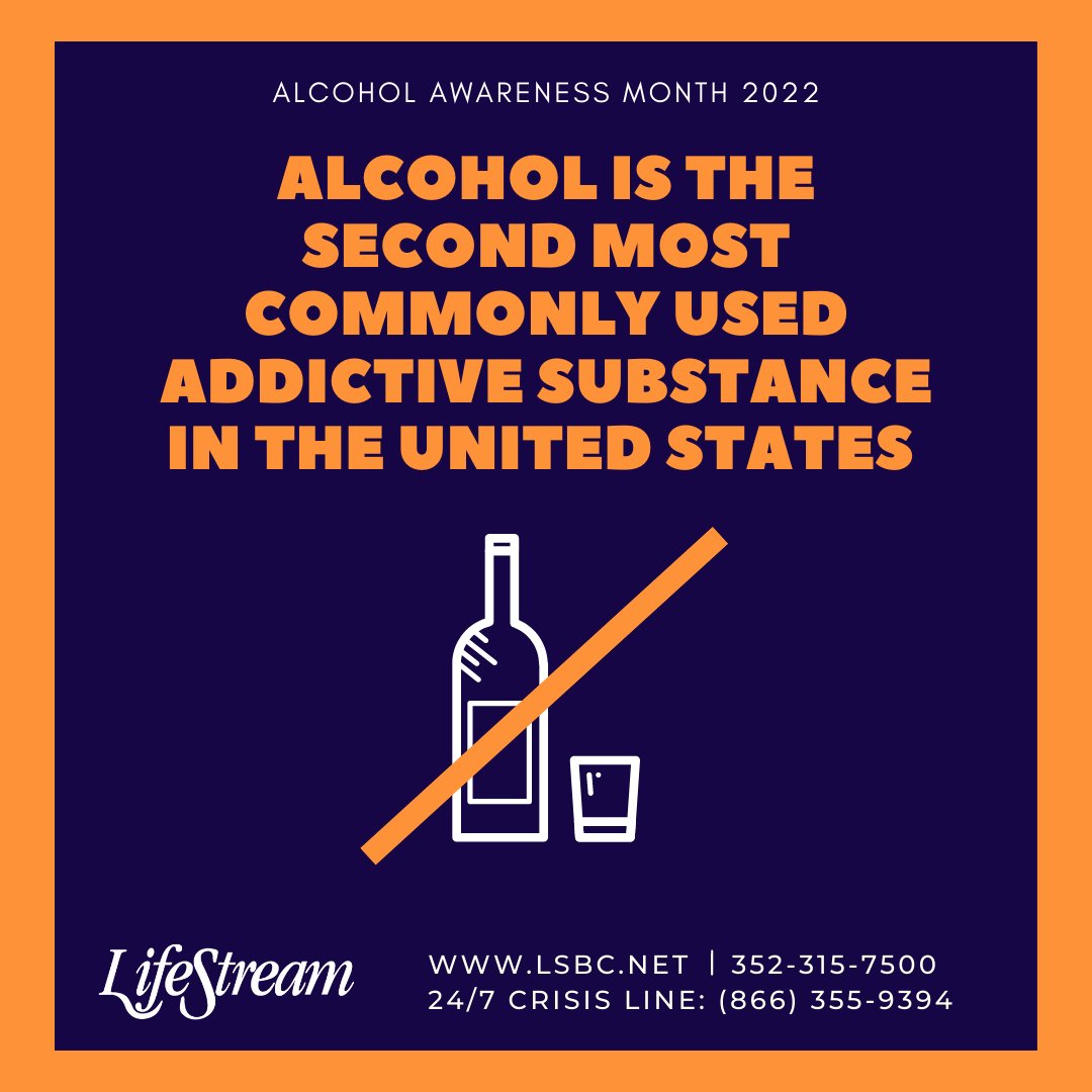 LifeStream_FL's tweet image. Alcohol is the second most commonly used addictive substance in the U.S. #AlcoholAwarenessMonth