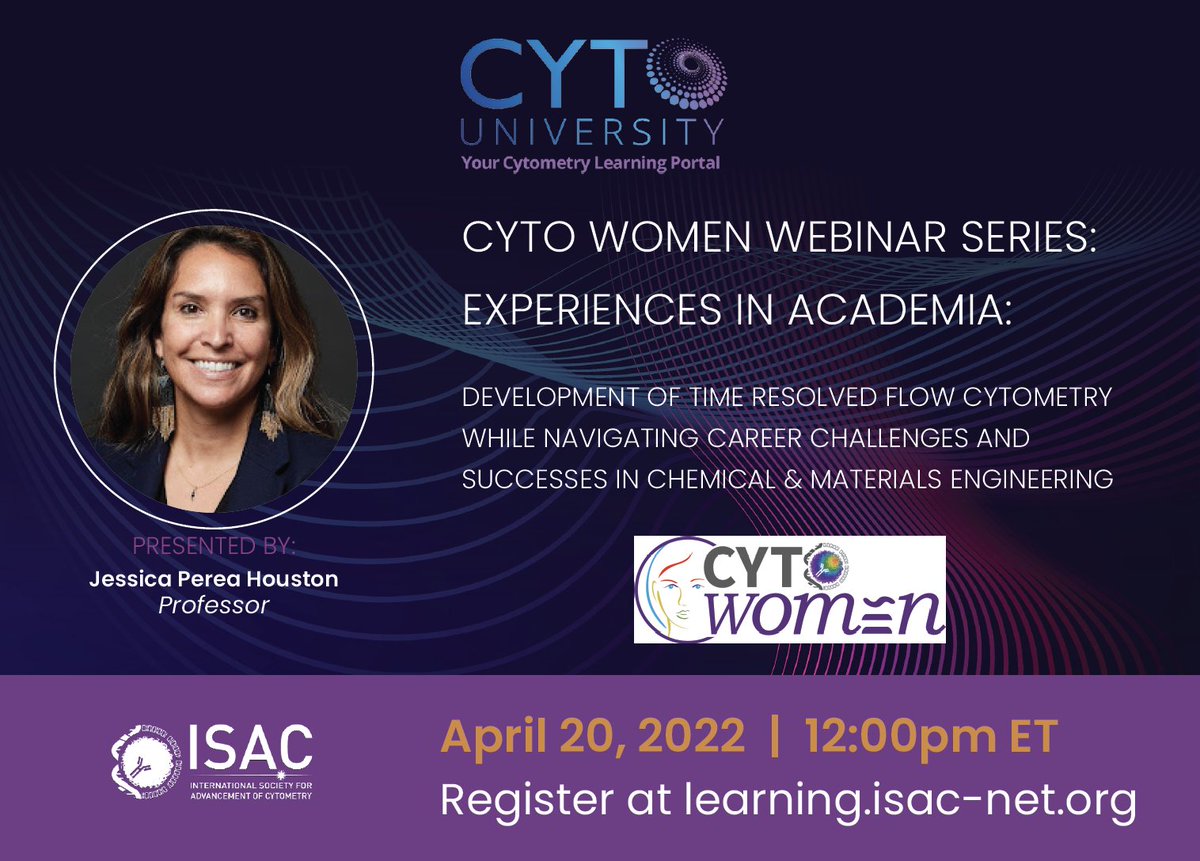 Excited to announce <a href="/CYTOwomen/">ISAC CYTO Women</a> first webinar series beginning April 20: Experiences in Academia: Dev of Time Resolved Flow Cytometry while navigating career challenges and successes in Chemical &amp; Materials Engineering. #BreakTheBias 
Register <a href="/ISAC_CYTO/">ISAC</a> : tinyurl.com/3bnn6t6x