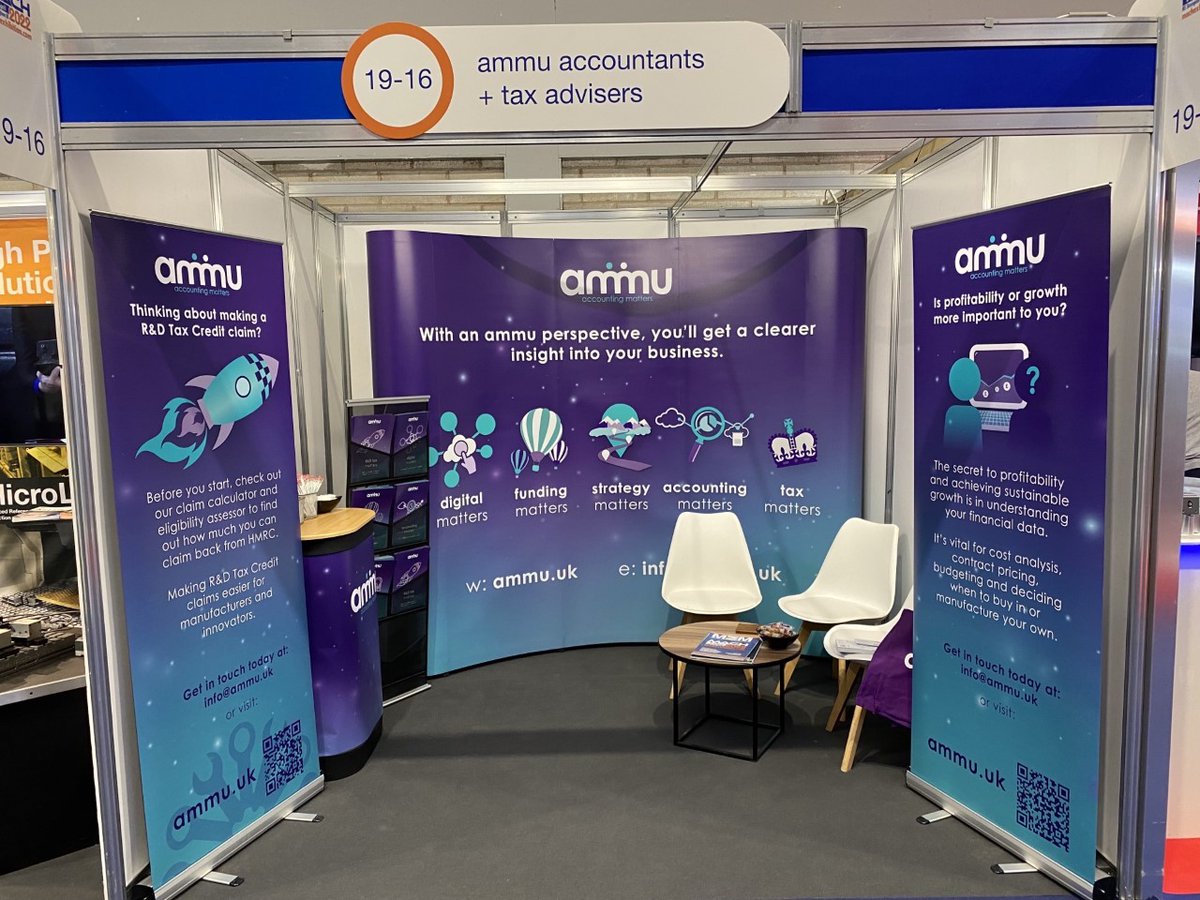 ✨The <a href="/MACHexhibition/">MACH Exhibition</a> has started, and we're ready to welcome visitors to our new stand for #MACH2022. 
😀Pop along to stand 19-16 to chat with our team about our range of Accountancy services and the benefits of R&amp;D Tax Credits for #engineers and #manufacturers.