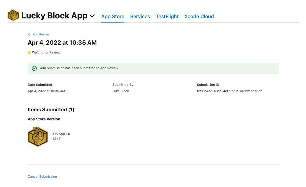 ✅  Lucky Block iOS app beta submitted to Apple App Store for review🚀

The review process takes up to 48 hours according to Apple's documentation however, as a crypto app, Apple’s reviewers and testers may request changes at the end of their review.

We will keep you updated!