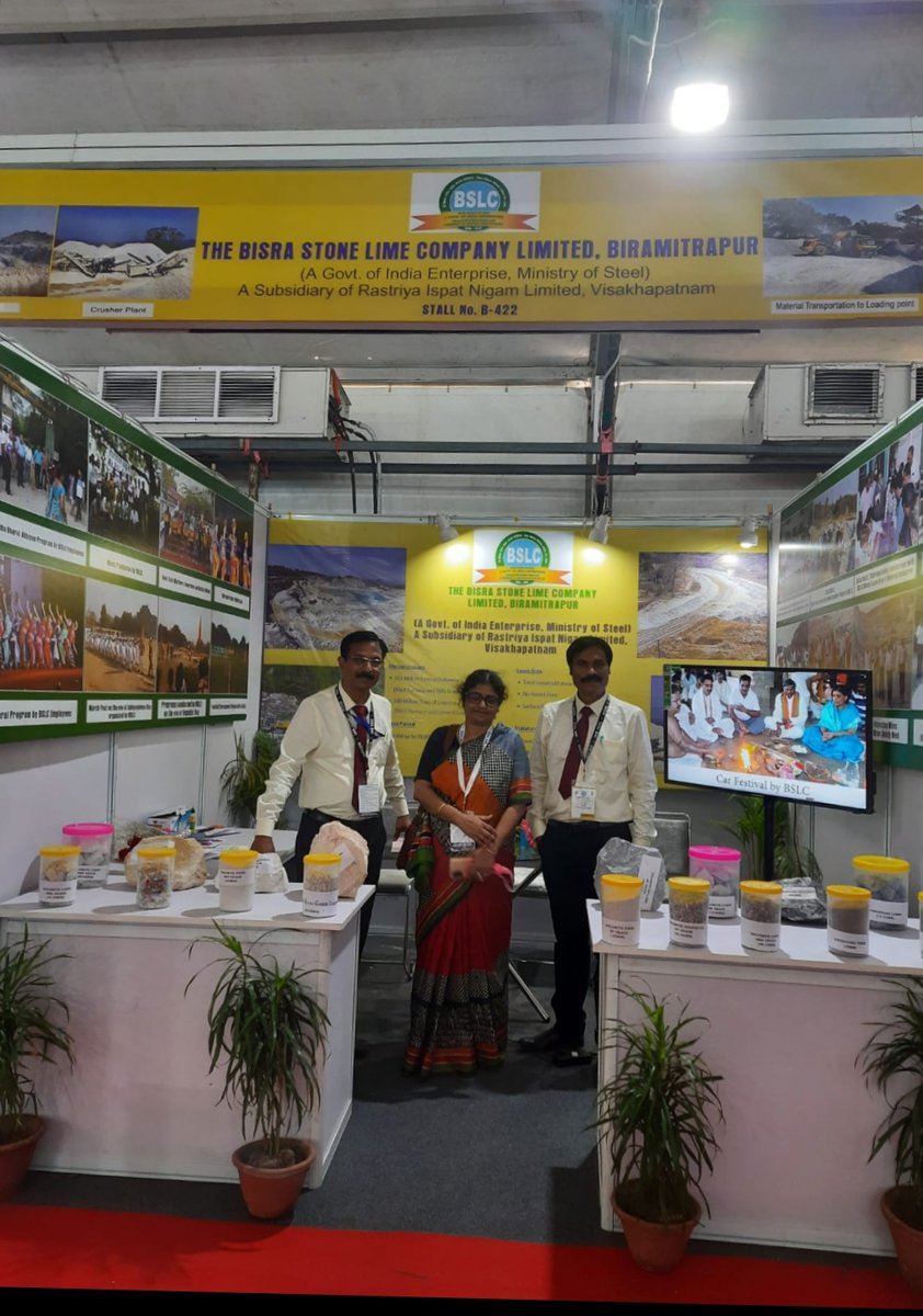RINL_VSP's tweet photo. Visit #BSLC (Bisra Stone Lime Company) stall, a subsidiary company,#RINL @IME2022Expo organised at EcoPark, Kolkata from 4th to 7th Apr’2022. BSLC mines are located at Birmitrapur, Odisha. https://t.co/KlxPCa1caC