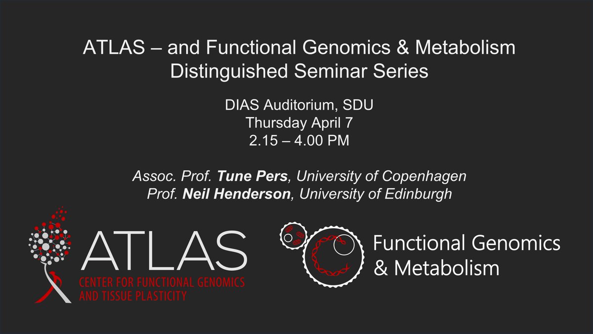 ATLAS (@atlas_sdu) on Twitter photo Together with <a href="/GenomicsUnit/">Functional Genomics & Metabolism Research Unit</a> we host Neil Henderson and <a href="/tunepers/">Tune H. Pers</a> this Thursday for a joint seminar - read more on sdu.dk/en/atlas/event…. A "must-attend-seminar" for all interested in #singlecellgenomics in obesity and liver disease research! <a href="/bmbSDU/">Department of Biochemistry and Molecular Biology</a> <a href="/NATsdu/">SDU Science</a> Together with <a href="/GenomicsUnit/">Functional Genomics & Metabolism Research Unit</a> we host Neil Henderson and <a href="/tunepers/">Tune H. Pers</a> this Thursday for a joint seminar - read more on sdu.dk/en/atlas/event…. A "must-attend-seminar" for all interested in #singlecellgenomics in obesity and liver disease research! <a href="/bmbSDU/">Department of Biochemistry and Molecular Biology</a> <a href="/NATsdu/">SDU Science</a>
